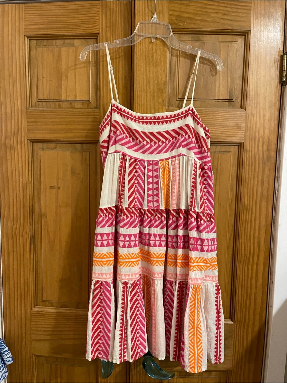 Spaghetti Strap Tiered Sundress in Pink, Orange & Cream